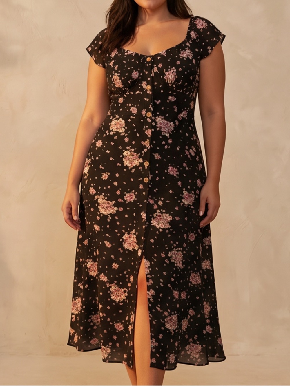 NWT Plus Size XXL /2x Floral comfy summer midi Black Dress